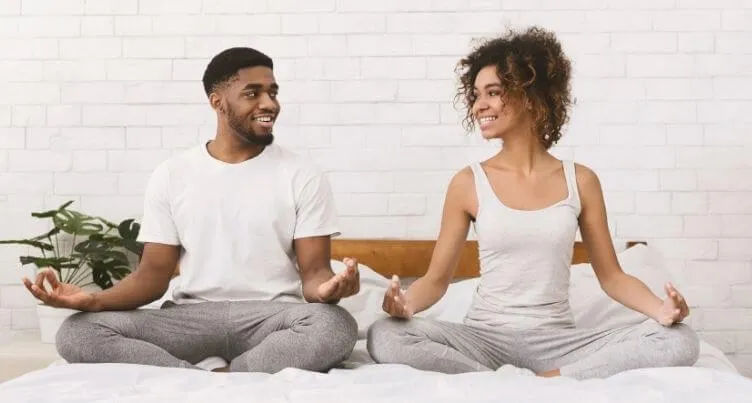 Couple Practicing Mindfulness together on a Sunday Morning in Boston. 